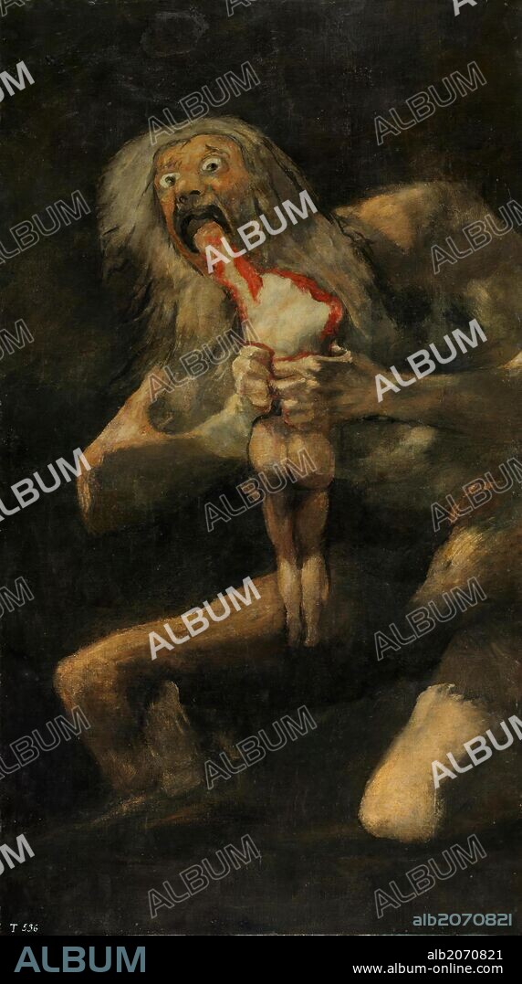 Francisco de Goya y Lucientes / 'Saturno devorando a un hijo', 1820-1823, Escuela Española, Técnica mixta sobre Revestimiento mural, 143,5 cm x 81,4 cm, P00763.
