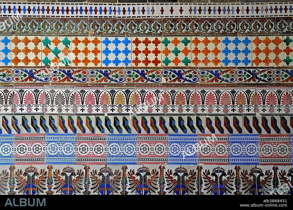 Old Spanish tiles, azulejos, Centro Andaluz de Arte Contemporaneo, La Cartuja, centre for contemporary art, museum, Seville, Andalusia, Spain