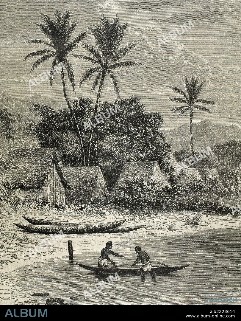 HISTORIA Y COLONIZACION DE LA ISLA FRANCESA DE MADAGASCAR. "TAMATAUE". Grabado del "Semanario Familiar Pintoresco" (año 1882) .