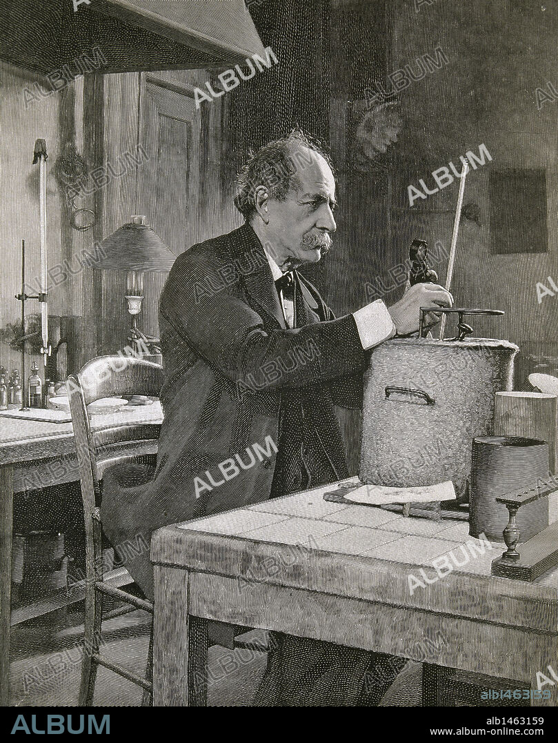 MARCELLIN BERTHELOT (1827-1907). Químico y político francés. S. XIX-XX (S. XIX-S. XX). "BERTHELOT EN SU LABORATORIO DEL 'COLLEGE DE FRANCE', EN PARIS". Grabado de 'L'Illustration' (año 1901) .
