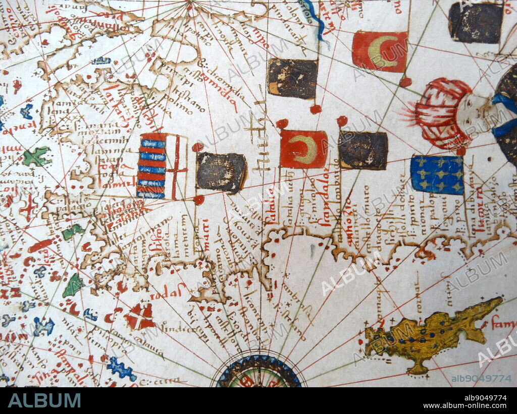 Renaissance map of Europe, Jacopo Russo, 1528, detail of Turkey and Cyprus in the Eastern Mediterranean.