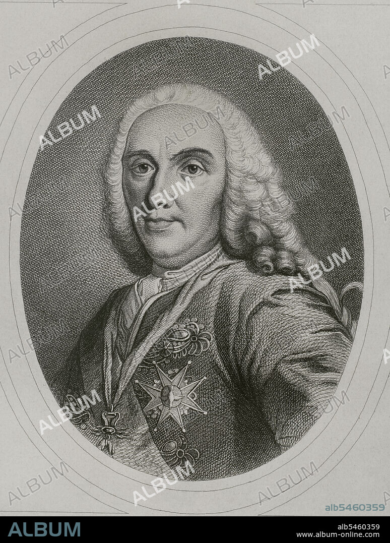 ANTOINE MASSON (1636-1700). FRENCH ARTIST.. Philip V (1683-1746). King of Spain (1700-1746). Portrait. Engraving by Masson. Lithographed by Magín Pujadas. "Historia General de España" by Modesto Lafuente. Volume IV. Published in Barcelona, 1879.