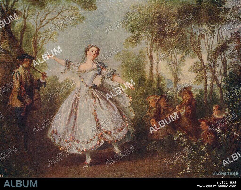 NICOLAS LANCRET. 'Mlle. Camargo Dancing', 1730, (c1915). Part of the Wallace Collection, London. From International Art: Past and Present by Alfred Yockney. [Virtue & Company, London, c1915].