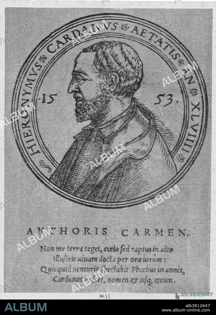 Anonymous woodcut of Girolamo Cardano (1501-1576) at the age of 48. Cardano was an Italian mathematician, physician, astrologer, and gambler, best known for his work in alegbra.