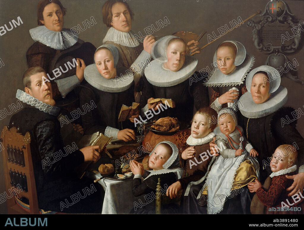 Portrait of the painter Andries van Bochoven and his family. Date/Period: 1629. Painting. Height: 130.90 mm (5.15 in); Width: 187 mm (7.36 in).
