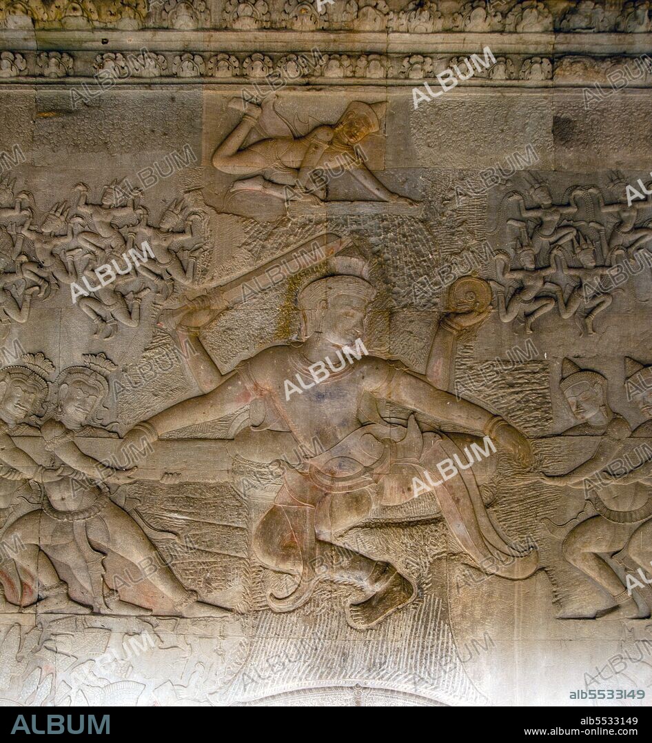 Angkor Wat was built for King Suryavarman II (ruled 1113-50) in the early 12th century as his state temple and capital city. As the best-preserved temple at the Angkor site, it is the only one to have remained a significant religious centre since its foundation – first Hindu, dedicated to the god Vishnu, then Buddhist. It is the world's largest religious building. The temple is at the top of the high classical style of Khmer architecture. It has become a symbol of Cambodia, appearing on its national flag, and it is the country's prime attraction for visitors. Angkor Wat combines two basic plans of Khmer temple architecture: the temple mountain and the later galleried temple, based on early South Indian Hindu architecture. It is designed to represent Mount Meru, home of the devas in Hindu mythology: within a moat and an outer wall 3.6 kilometres (2.2 mi) long are three rectangular galleries, each raised above the next. At the centre of the temple stands a quincunx of towers.