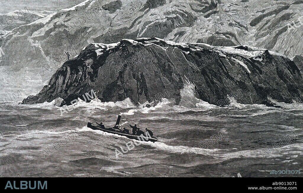 The Greely Arctic Expedition. Launch from the Bear sighting the first survivor, Cape Sabine, 22 June, 1884.