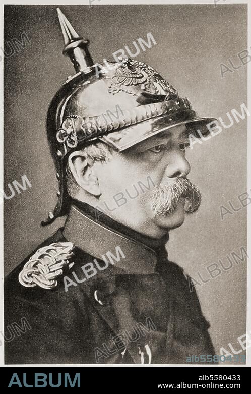 Bismarck, Otto von, 1815 - 1898, conservative Prussian statesman who dominated German and European affairs from the 1860s until 1890 and was the first Chancellor of the German Empire between 1871 and 1890. Bismarck as chancellor wearing a cuirassier helmet. Photo, after 1870 (Loescher & Petsch, Berlin).