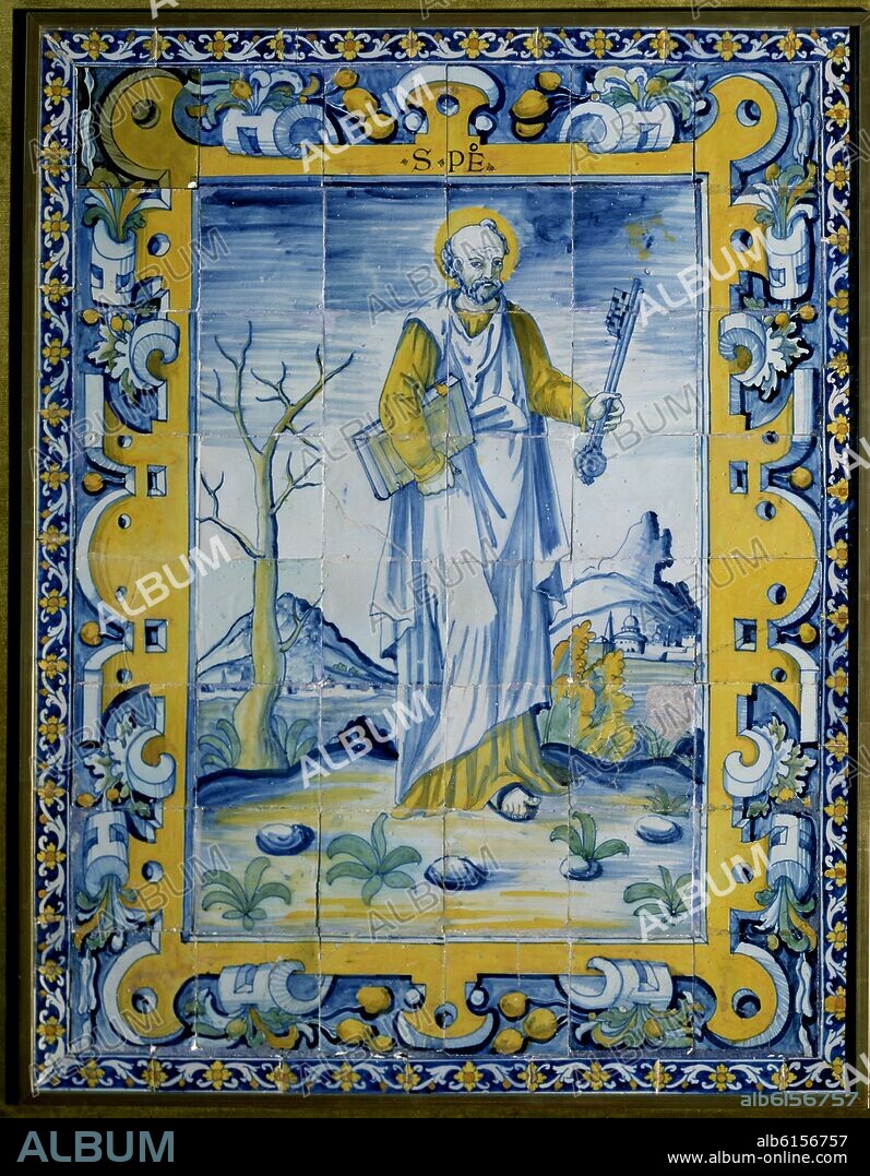 AZULEJO DE TALAVERA CON LA IMAGEN DE SAN PEDRO.