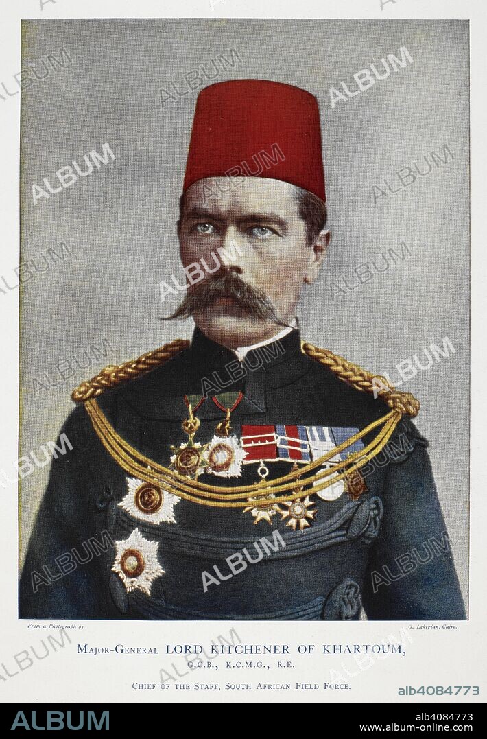 CHARLES NAPIER ROBINSON. Major-General Lord Horatio Herbert Kitchener of Khartoum and of Broome, GCB, KCMG, RE (1850-1916). Chief of the Staff, South African Field Force. Celebrities of the Army. [Coloured portraits, with short biographical notices.]. London, 1900. Source: 1766.a.3, page 25. Language: English.
