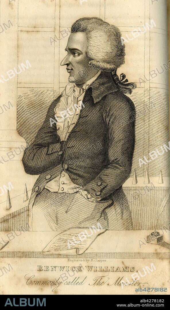 ROBERT COOPER. 'Renwick Williams, Commonly called The Monster', 1822. Portrait of florist Rhynwick Williams (born c1767), who was arrested in 1790 and accused of being the 'London Monster'. The Monster was an alleged attacker of women, with a signature behaviour of piquerism, (the pricking or stabbing of victims with a knife, pin or needle). Williams was sentenced to six years in prison - however it is not certain that he was in fact the Monster. From "Wonderful Characters: Comprising Memoirs and Anecdotes of the Most Remarkable Persons of Every Age and Nation", Vol. III, by Henry Wilson. [J. Robins and Co. Albion Press, London, 1821].