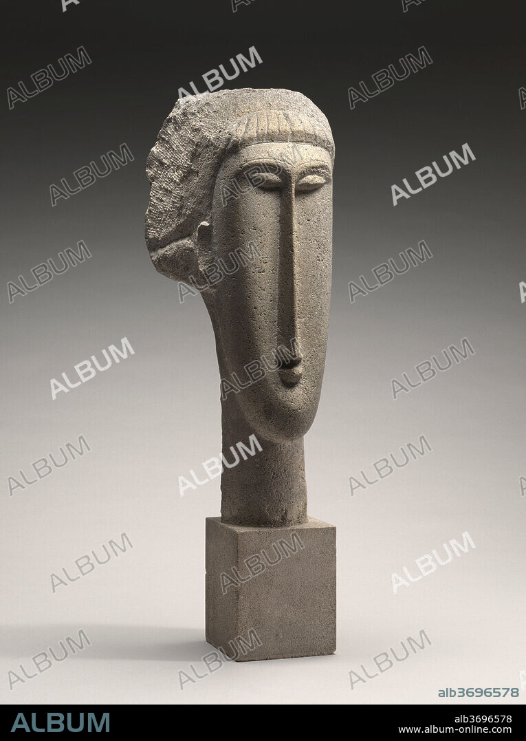 AMEDEO MODIGLIANI. Head of a Woman. Dated: 1910/1911. Dimensions: overall: 65.2 x 19 x 24.8 cm (25 11/16 x 7 1/2 x 9 3/4 in.). Medium: limestone.