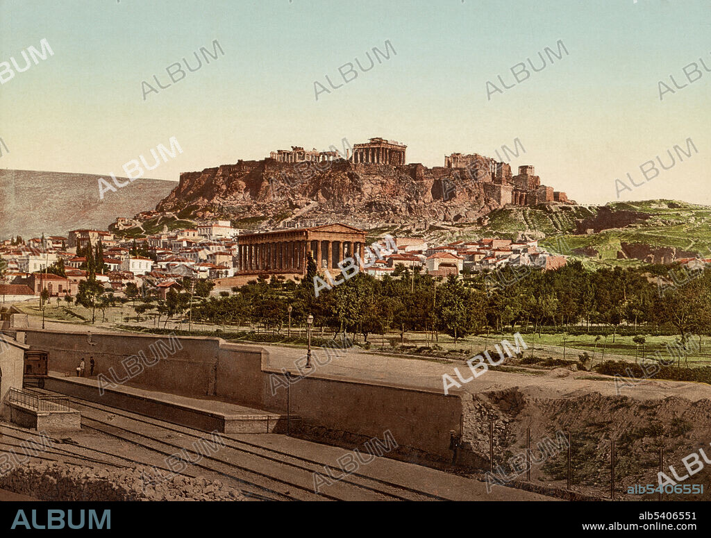 The Acropolis and Temple of Theseus (Theseum or Theseion) in Athens, Greece, also known as The Temple of Hephaestus or Hephaisteion. Photochrom, c. 1890-1910.