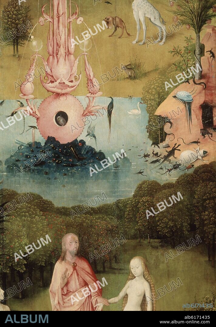 JHERONIMUS VAN AKEN-EL BOSCO-J. BOSCH. DETALLE DEL PANEL IZQUIERDO DEL TRIPTICO - EL JARDIN DE LAS DELICIAS - 1503/1504 - O/T - NP 2823 - GOTICO FLAMENCO - CONJUNTO 1290.