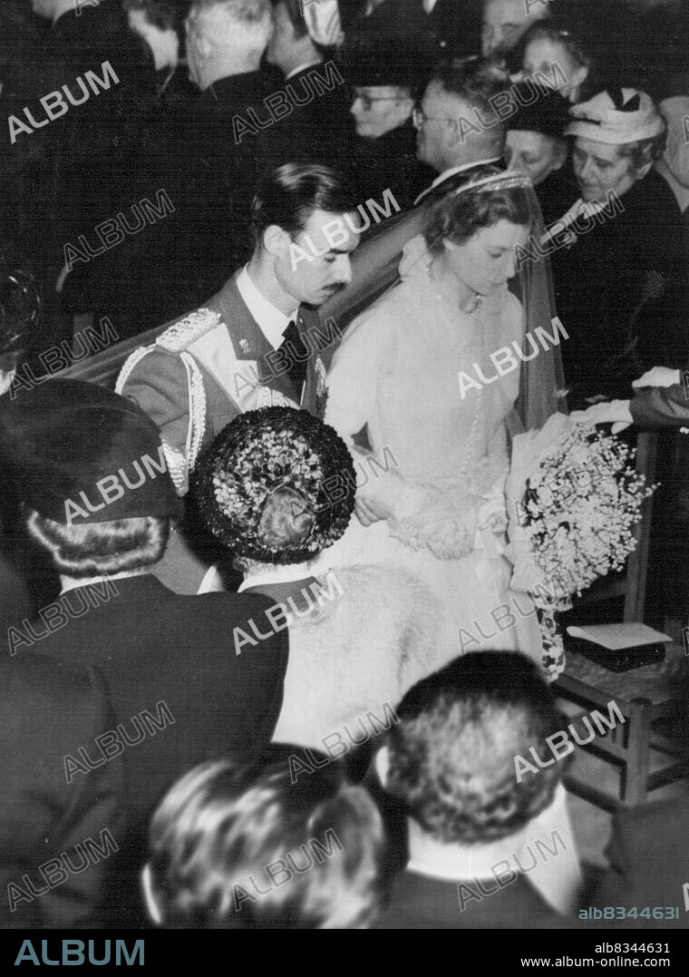 A Prince and His Princess Bride. Prince Jean of Luxembourg and his bride, Princess Josephine-Charlotte of Belgium, walking down the aisle of the Cathedral here after their marriage. April 9, 1953. (Photo by United Press Photo).