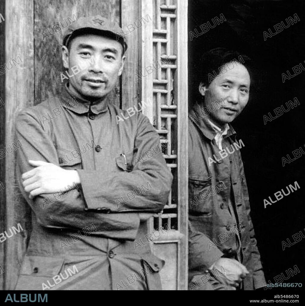 Mao Zedong, also transliterated as Mao Tse-tung (26 December 1893 - 9 September 1976), was a Chinese communist revolutionary, guerrilla warfare strategist, author, political theorist, and leader of the Chinese Revolution. Commonly referred to as Chairman Mao, he was the architect of the People's Republic of China (PRC) from its establishment in 1949, and held authoritarian control over the nation until his death in 1976. His theoretical contribution to Marxism-Leninism, along with his military strategies and brand of political policies, are now collectively known as Maoism. Zhou Enlai was the first Premier of the People's Republic of China, serving from October 1949 until his death in January 1976. Zhou was instrumental in the Communist Party's rise to power, and subsequently in the development of the Chinese economy and restructuring of Chinese society. (Photo by: Edgar Snow/Pictures From History/Universal Images Group via Getty Images).