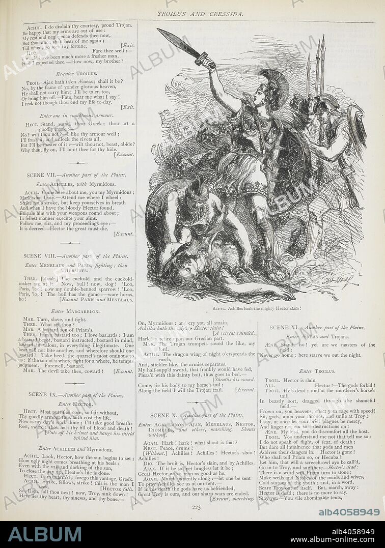 WILLIAM SHAKESPEARE. The death of Hector from 'Troilus and Cressida'. Sir John Gilbert's Shakespeare. The Works of Shakespeare, edited by H. Staunton, with ... illustrations by Sir John Gilbert. London : Routledge & Sons, 1882. Source: 11765.g.5, page 223. Language: English.