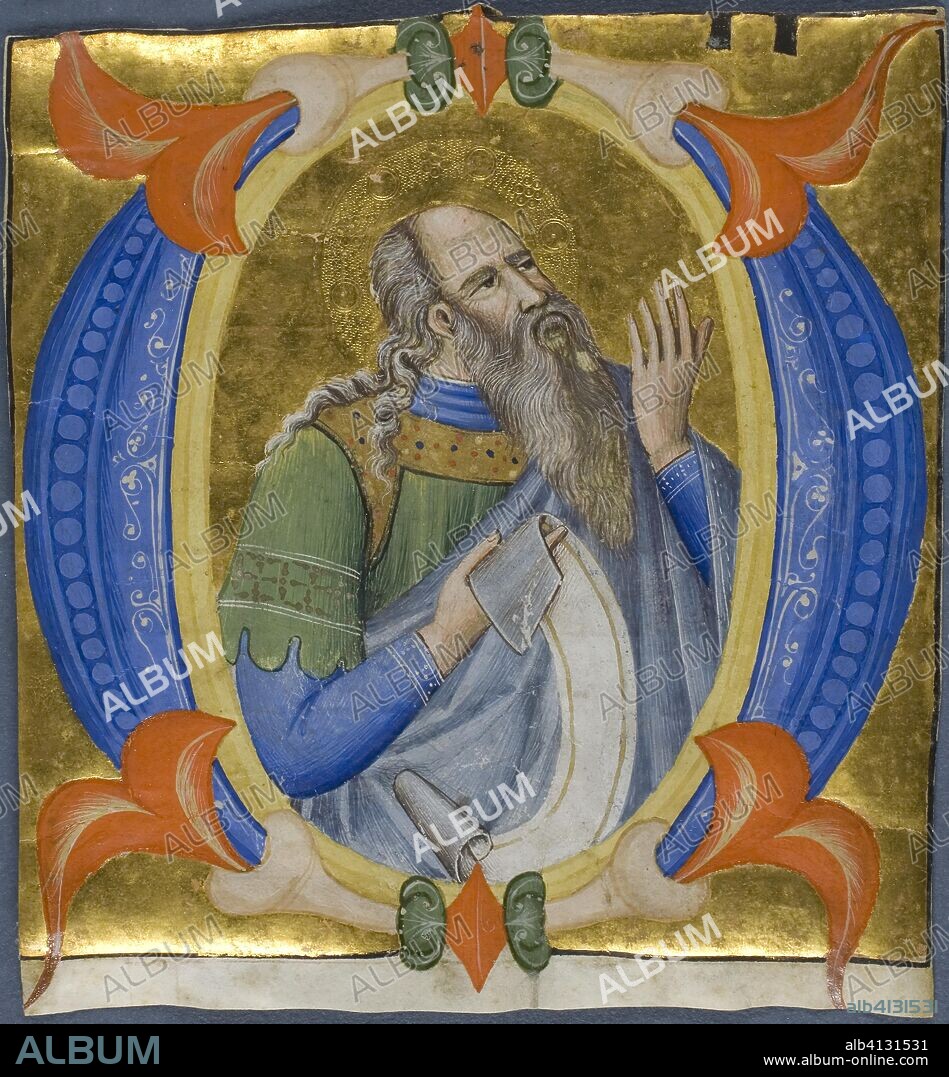 Prophet in a Historiated Initial "O" from a Gradual. Don Silvestro dei Gherarducci; Italian (Florence), 1339-1399. Date: 1392-1400. Dimensions: 150 x 140 mm. Manuscript cutting in tempera and gold leaf, with incising, on vellum. Origin: Italy.