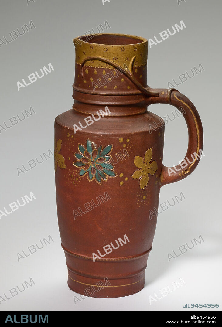 Pitcher, 1883-1885, Albert Dammouse; Designer: Ernest Chaplet; Manufacturer: Haviland Co., French, Paris 1848Sèvres, Hauts-de-Seine 1926, H.9-5/8 x W.4-1/8 x D.5-5/8 in., incised earthenware (grès brun) with enamel decoration, France, 19th century.