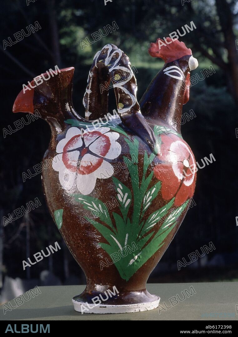 BOTIJO CON FORMA DE GALLINA PINTADO A MANO-S XX ARTE POPULAR.
