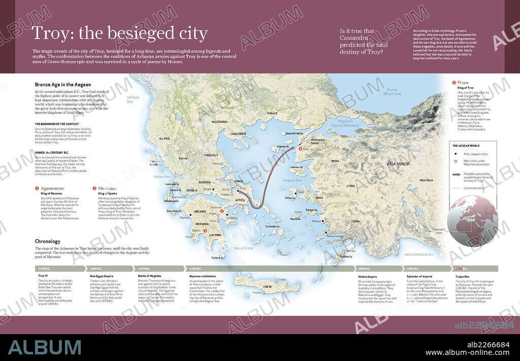 Troy: the besieged city. Infographic about the long conflict lived in the Greek city of Troy, where the mythical War of Troy took place (1250 B.C.).