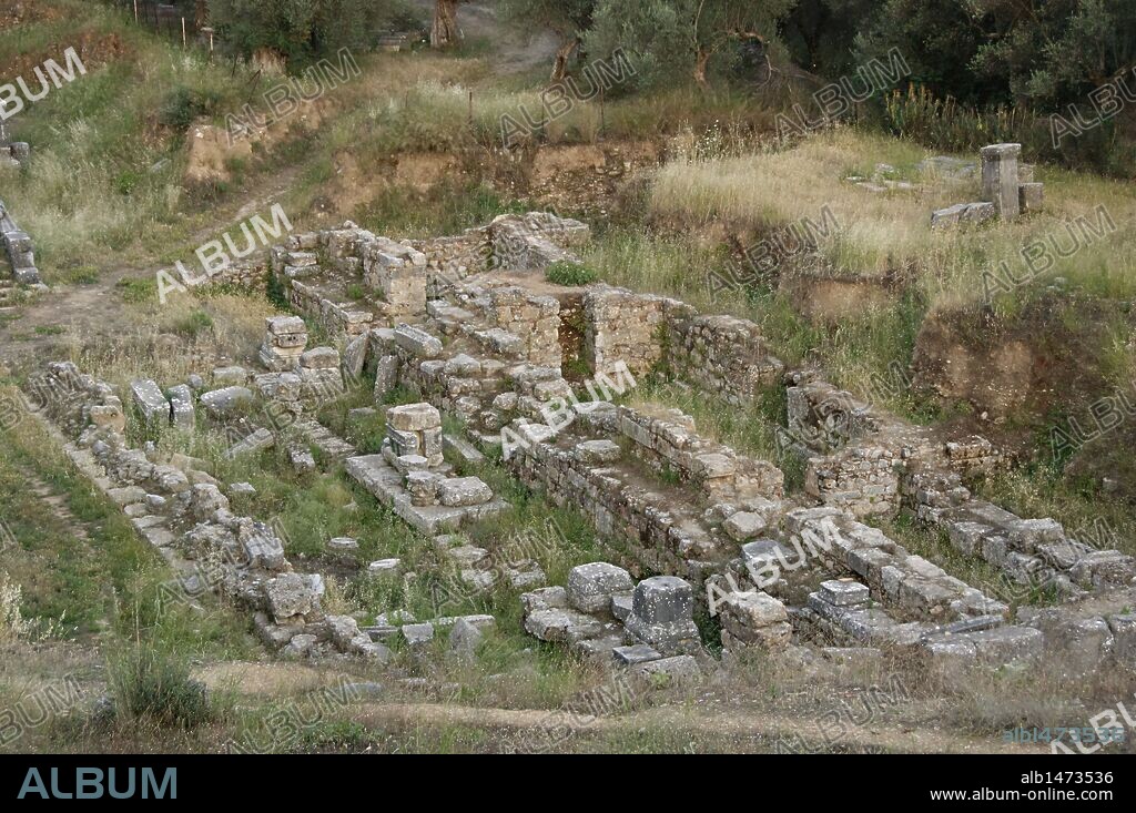 ARTE ROMANO. GRECIA. ACROPOLIS DE ESPARTA. Detalle de las ruinas del TEATRO. ESPARTA. Provincia de Lakonía. Región del Peloponeso.