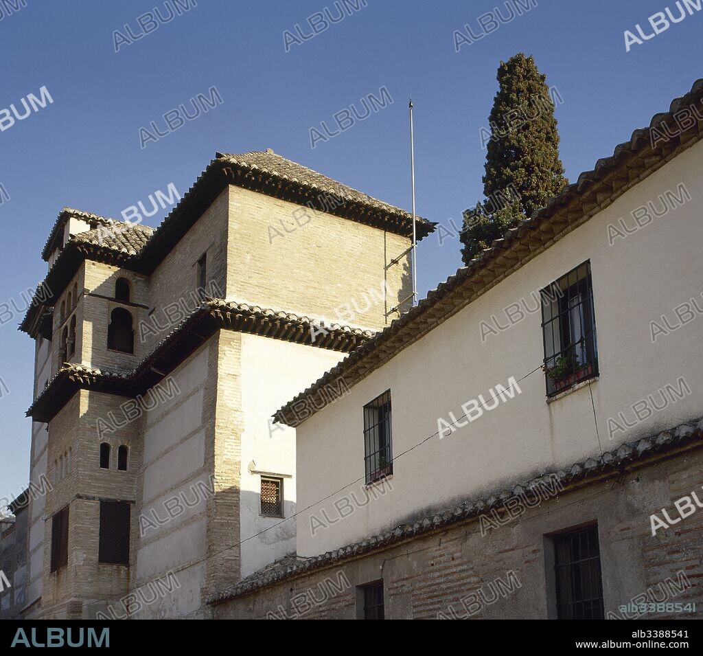 Granada, Andalusia, Spain. Palace of Dar al-Horra. Nasrid building in the Albaicin district. It was built in the 15th century, over the remains of a Zirid palace (11th century). Residence of Aixa, the queen and mother of Boabdil, the last king of Granada. The Catholic Monarchs gave the palace to Hernando de Zafra after the conquest of the city. Later was a part of the Monastery of Santa Isabel la Real. Facade.