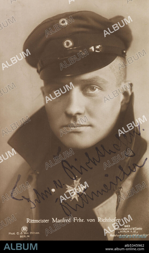 BERLIN PHOTO STUDIO C. J. DüHREN. Portrait of Manfred von Richthofen (1892-1918).