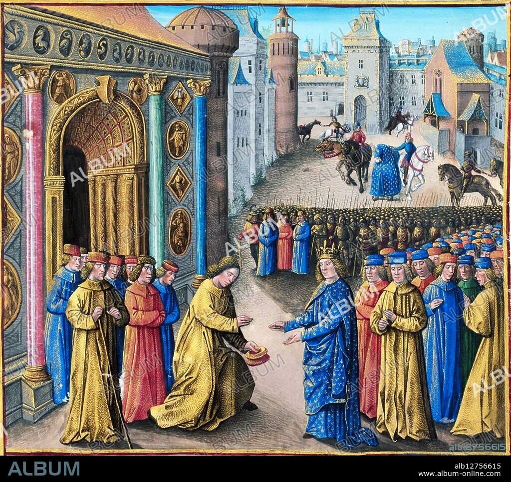 Raymond Of Poitiers welcoming Louis VII in Antioch.1136. Jean Colombe illustration for Les Passages d'oultre mer de Sebastien Mamerot, 1473-1474.