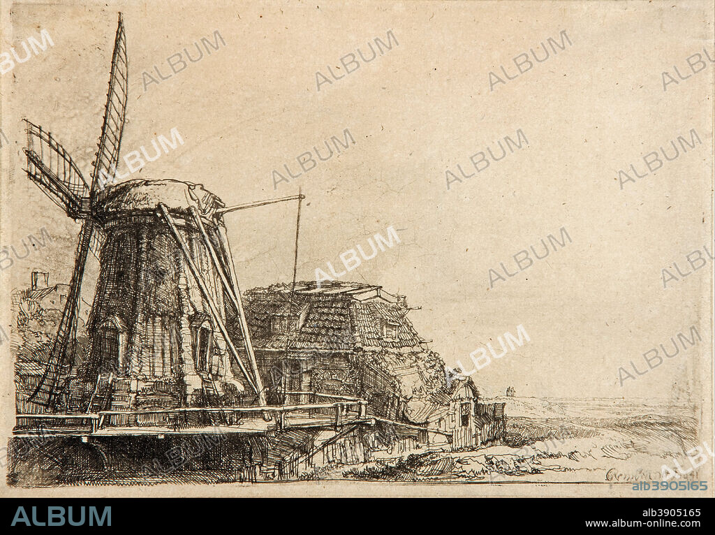 REMBRANDT. The Windmill. Date/Period: 1641. Etching on paper. Height: 14.6 cm (5.7 in); Width: 20.9 cm (8.2 in).
