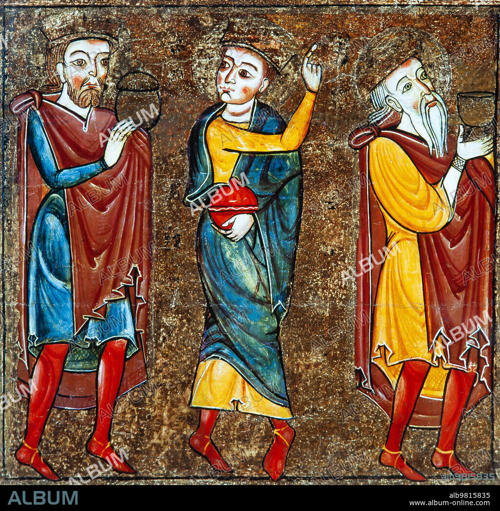 MAESTRO DE LLUÇA. Maestro de Lluça / Frontal del altar de Santa María de Lluça. Siglo XIII, pintura al temple sobre madera. Museu d'Art Medieval MEV.