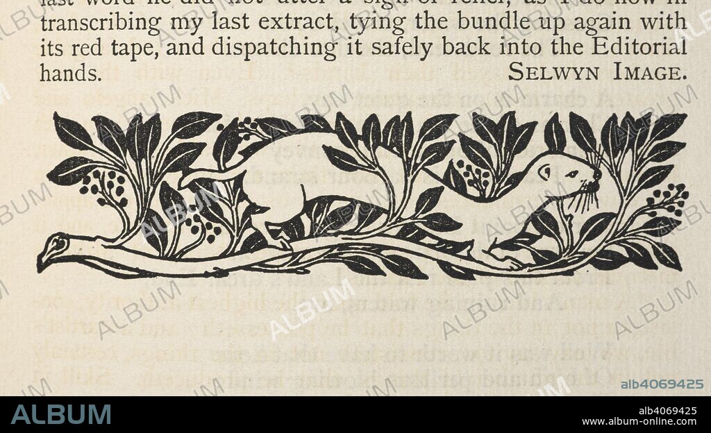 Floral design with weasel or stoat. The Century Guild hobby horse / [edited by A. H. Mackmurdo.]. Orpington : G. Allen, 1884. Source: L.R.414.r.15, vol.3, page 133.
