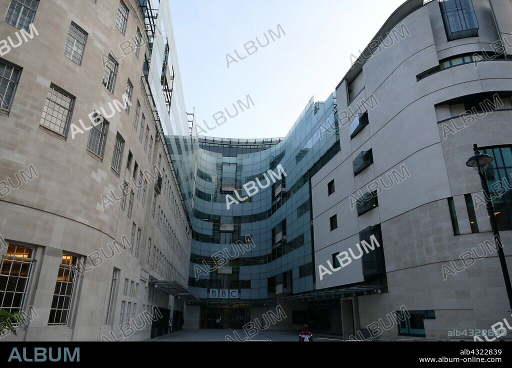 Broadcasting House, headquarters of the BBC, in London. The first radio broadcast from the building was made on 15 March 1932. The main building is in Art Deco style, with a facing of Portland stone over a steel frame.