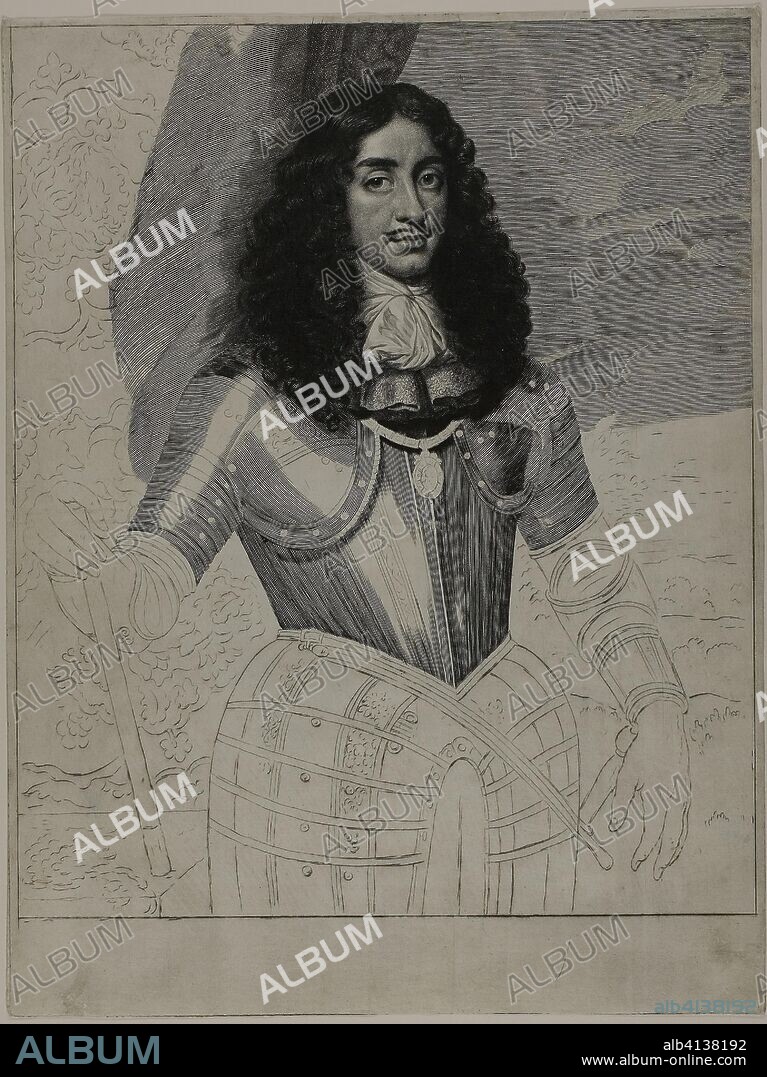 Charles II, King of England. Cornelis van Dalen I (Dutch, 1602-1665); after Pieter Nason (Dutch, c. 1612-1690). Date: 1658-1663. Dimensions: 337 x 278 mm (image/plate); 377 x 281 mm (sheet). Engraving and drypoint on ivory laid paper. Origin: Holland.