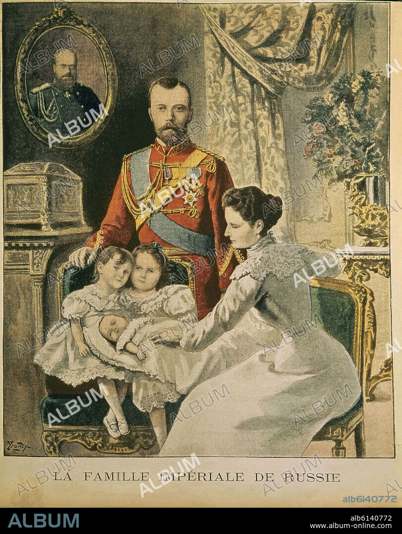FAMILIA IMPERIAL RUSA-ZAR NICOLAS II CON LA ZARINA ALEJANDRA FIODOROVNA E HIJOS.