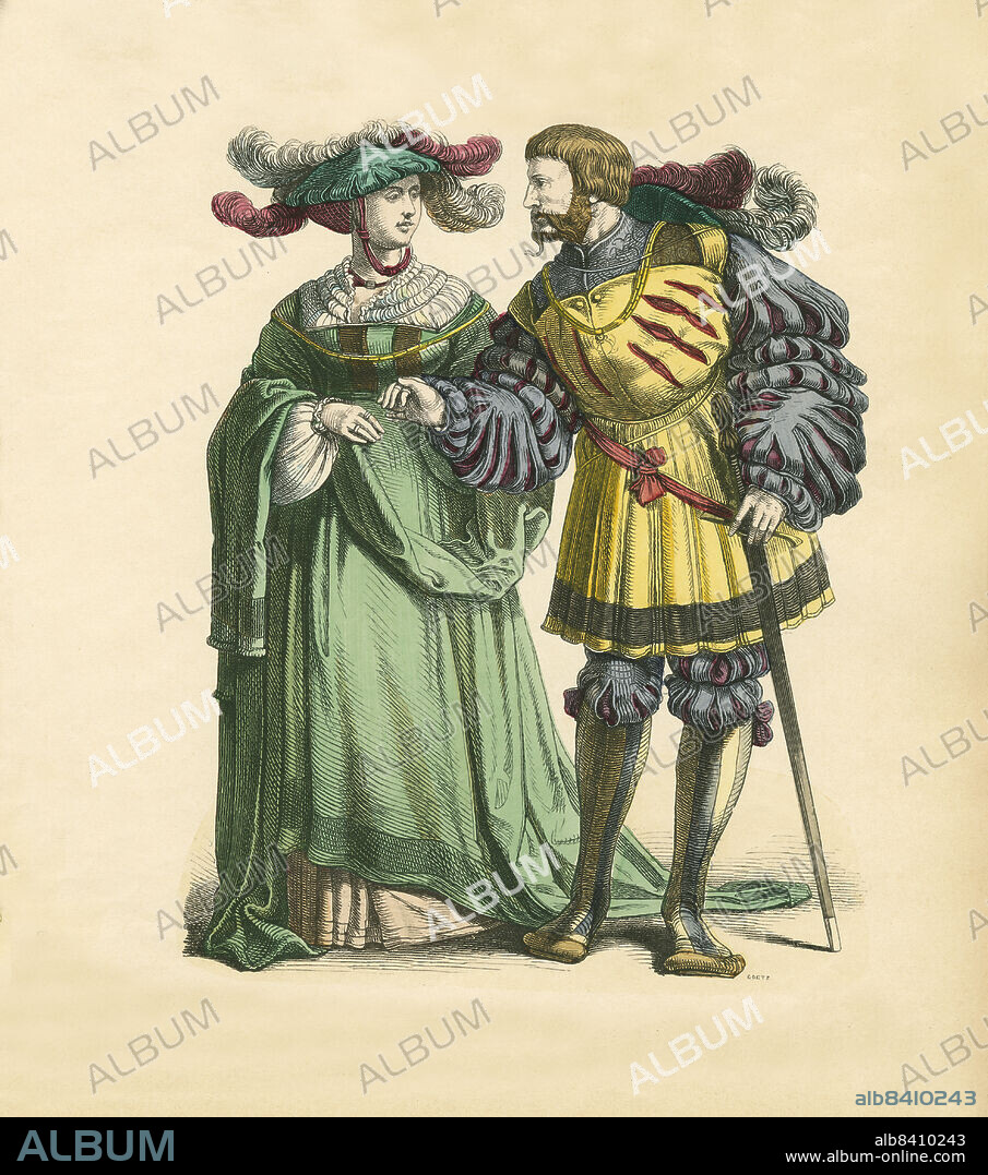 German Couple, First Third of 16th Century, Illustration, The History of Costume, Braun & Schneider, Munich, Germany, 1861-1880.