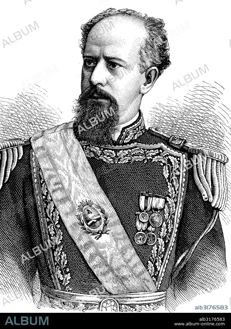 General julio roca, 1843-1914, president of the republic of argentina, historical illustration, circa 1886.