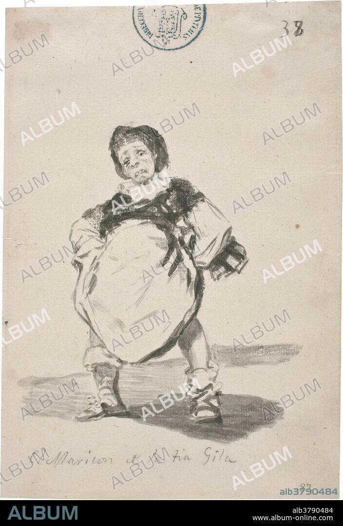 Francisco de Goya y Lucientes / 'El Maricon de la tia Gila. Álbum C, 38'. 1808 - 1814. Aguada, Pincel, Tinta de hollín sobre papel verjurado, 206 x 142 mm.