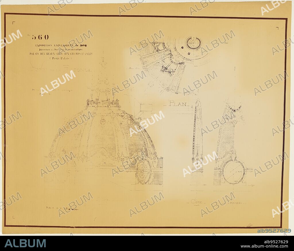 Decoration of the dome in elevation., Girault, Charles Louis, Draftsman, Drawing, Architecture - Town planning, Graphic arts, Architectural drawing, Plan, section, elevation, Dimensions - Work: Height: 88 cm, Width: 110.1 cm.