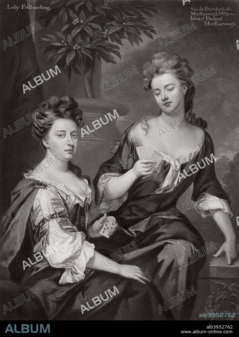 Sarah, Duchess of Marlborough, and Lady Fitzharding, c1702 (1906). Barbara, Lady Fitzharding was a close friend of the Duchess of Marlborough. From the original painting by Sir Godfrey Kneller. A print from Queen Anne, by Herbert Paul, Goupil and Co, London, 1906.