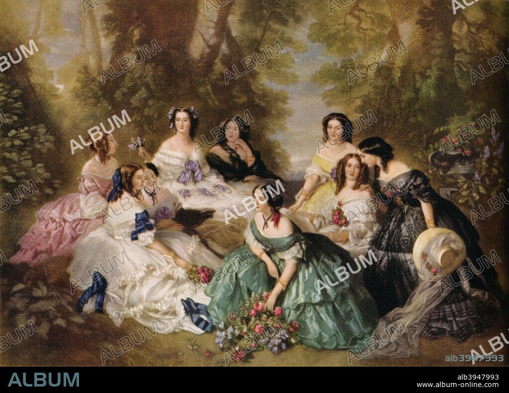 'Empress Eugenie surrounded by her ladies in waiting', c1920. After Franz Xaver Winterhalter (1805-1873). Held at  Musée National du Château, Compiègne. From The Connoisseur Volume 101. [The Connoisseur Ltd., London, 1938].