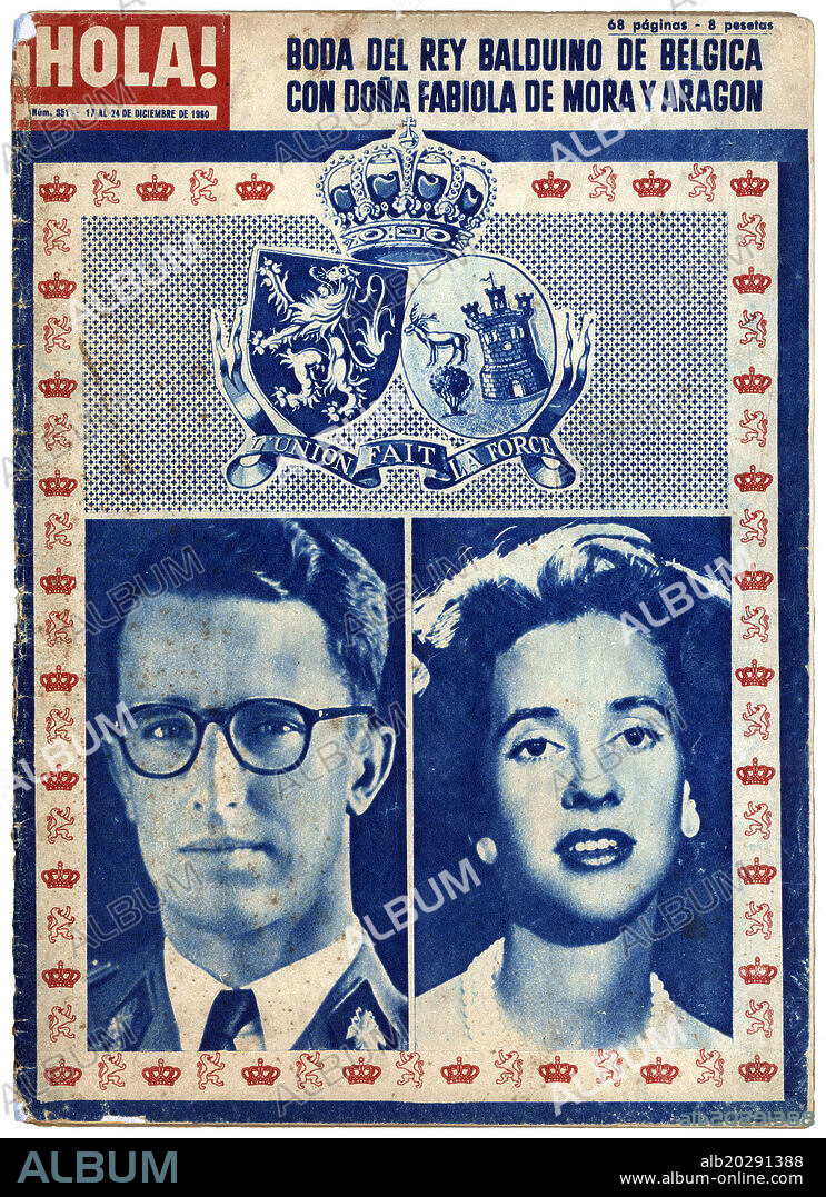España. Portada de la revista ¡Hola!, editada en Barcelona, diciembre de 1960. Boda del rey Balduino de Bélgica con Fabiola de Mora y Aragón.