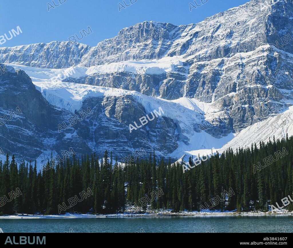 Crowfoot Glacier and Bow Lake in Banff National Park, Alberta, Canada.