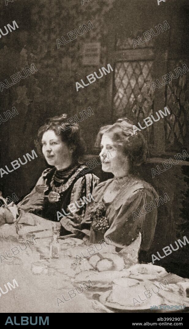 Christabel Pankhurst and Annie Kenney, British suffragettes, 1909. Both Christabel Pankhurst (1880-1958) and Annie Kenney (1879-1953) were central members to the Suffragette movement, Christabel co-founding the Women's Social and Political Union (WSPU) and Annie representing many working class women's struggles and later taking a prominent part in the Votes for Women Movement.