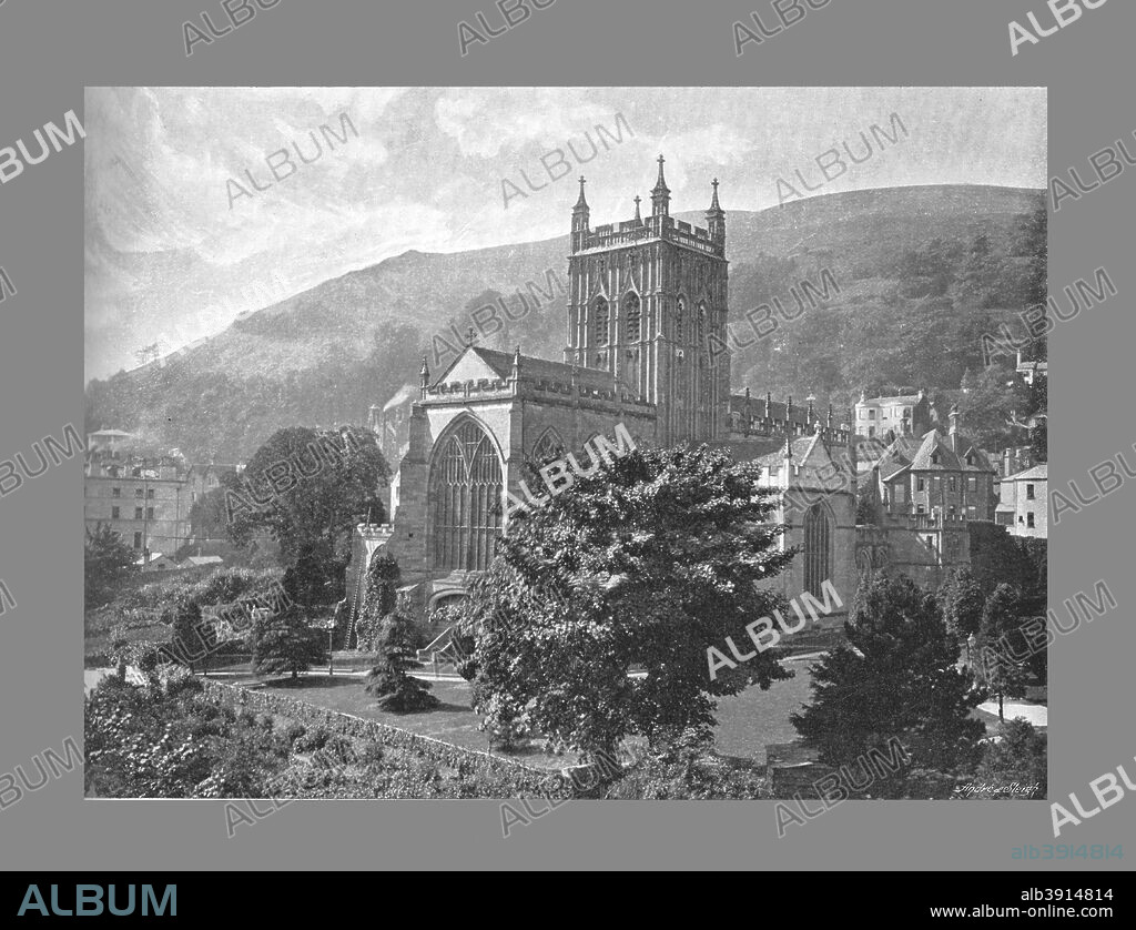 Priory Church, Great Malvern, c1900. Great Malvern Priory in Malvern, Worcestershire, England, was a Benedictine monastery c.1075-1540 and is now an Anglican parish church. From Sights and Scenes in England and Wales. [Cassell and Company Ltd., c1900].