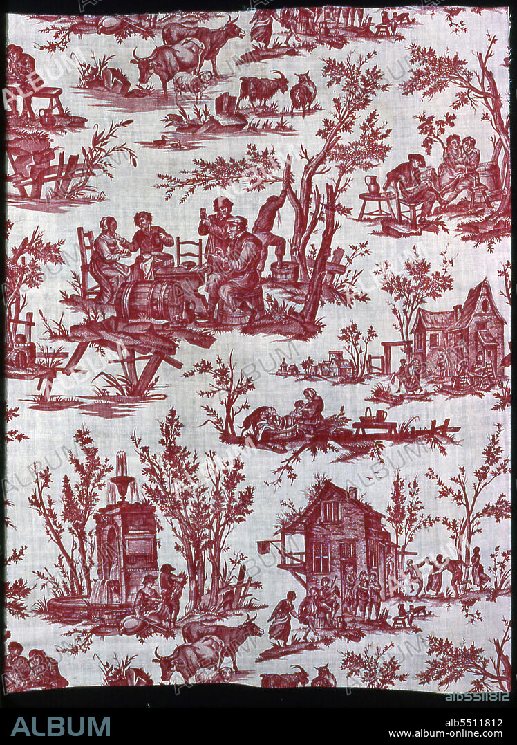 CHRISTOPHE-PHILIPPE OBERKAMPF. Scènes Flamandes (Furnishing Fabric), France, 1775. Flemish scenes, designed by Jean Baptiste Huet after Cornelis Pietersz. Bega, manufactured by Christophe Phillipe Oberkampf.