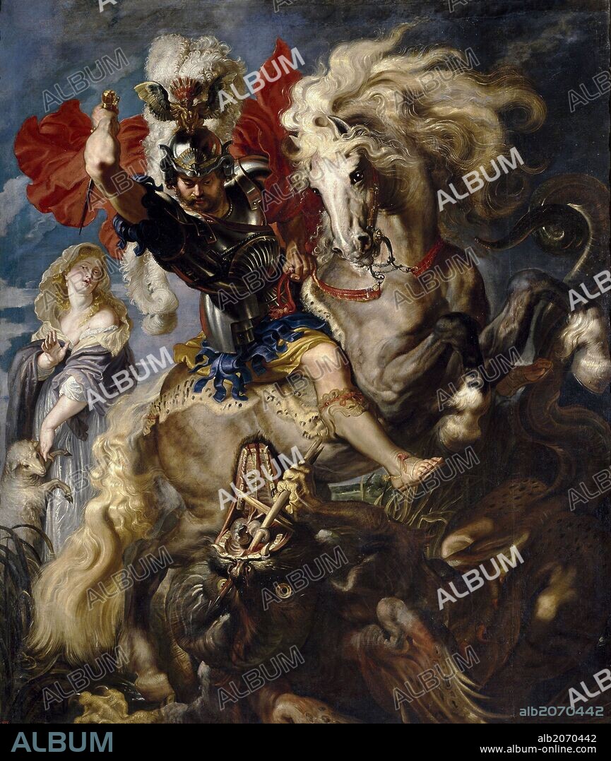 PETER PAUL RUBENS. Pedro Pablo Rubens / 'Lucha de San Jorge y el dragón', 1606-1608, Escuela Flamenca, Óleo sobre Lienzo, 309 cm x 257 cm, P01644.
