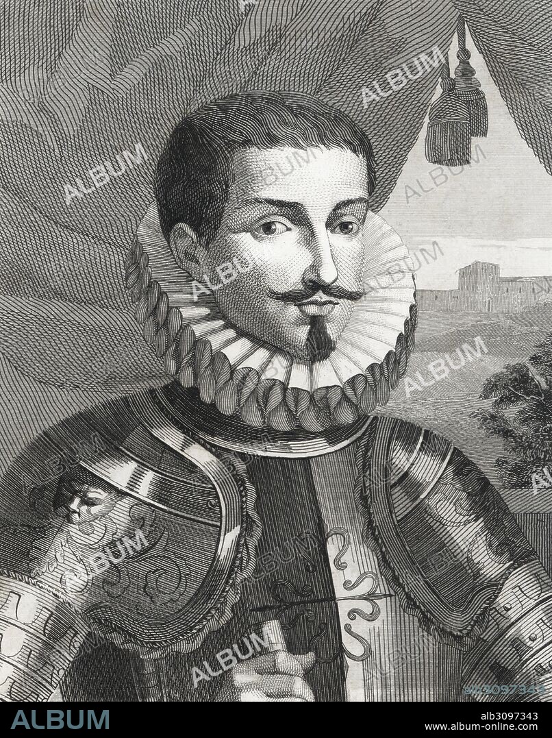 Pedro Fernández de Castro Andrade (1576-1622), conde de Lemos. Grande de España, mecenas de Cervantes. Grabado de 1853.