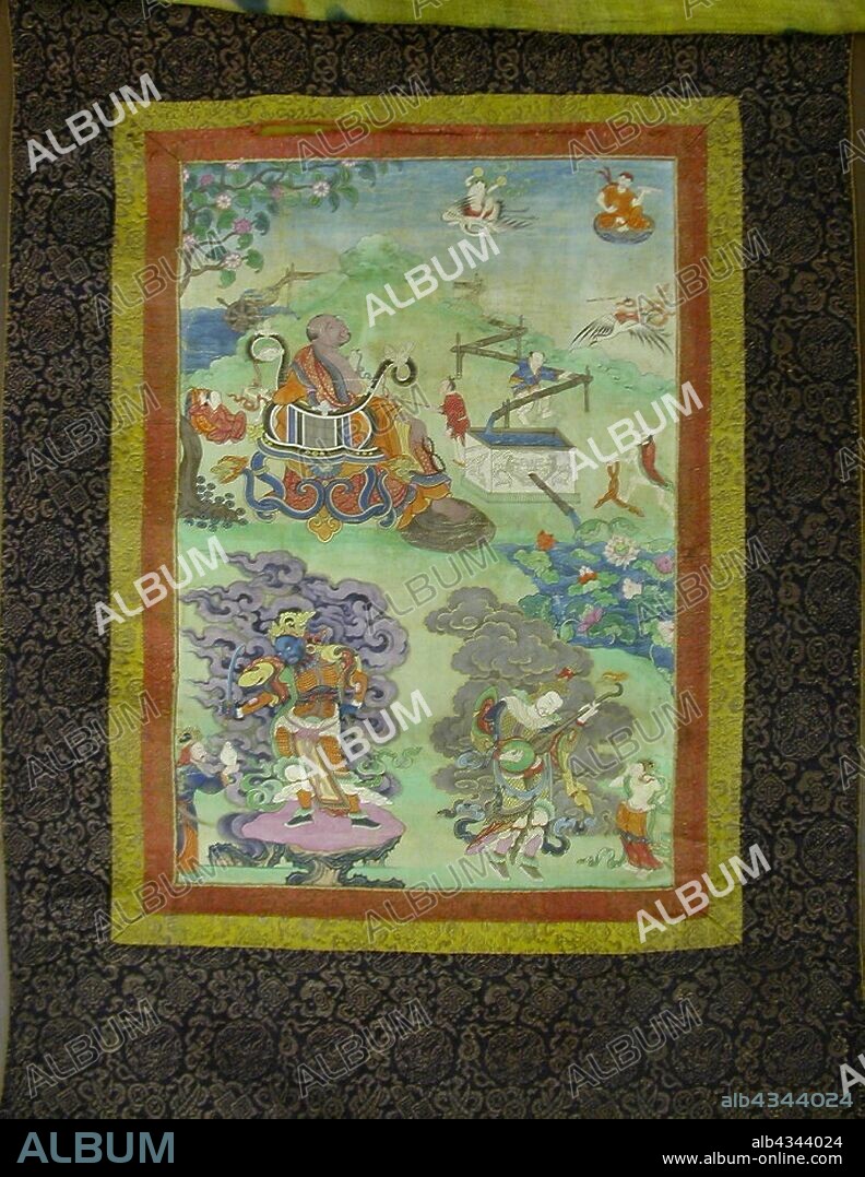 Painted Banner (Thangka) from a Set of Seven Honoring Gayadhara, a Pandit from India, 19th century, Tibet, Tibet, Pigment on cloth, Image: 43 x 29.5 cm, Overall: 109 x 62.6 cm.