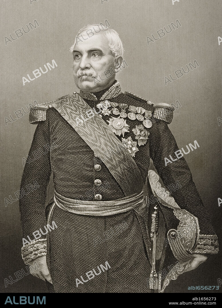 Aimable Jean Jacques Pelissier,Duc de Malakhoff, 1794-1864. Marshal of France, French ambassador.Engraved by D.J. Pound from a photograph by Mayall. From the book "The Drawing-Room Portrait Gallery of Eminent Personages" Published in London 1859.